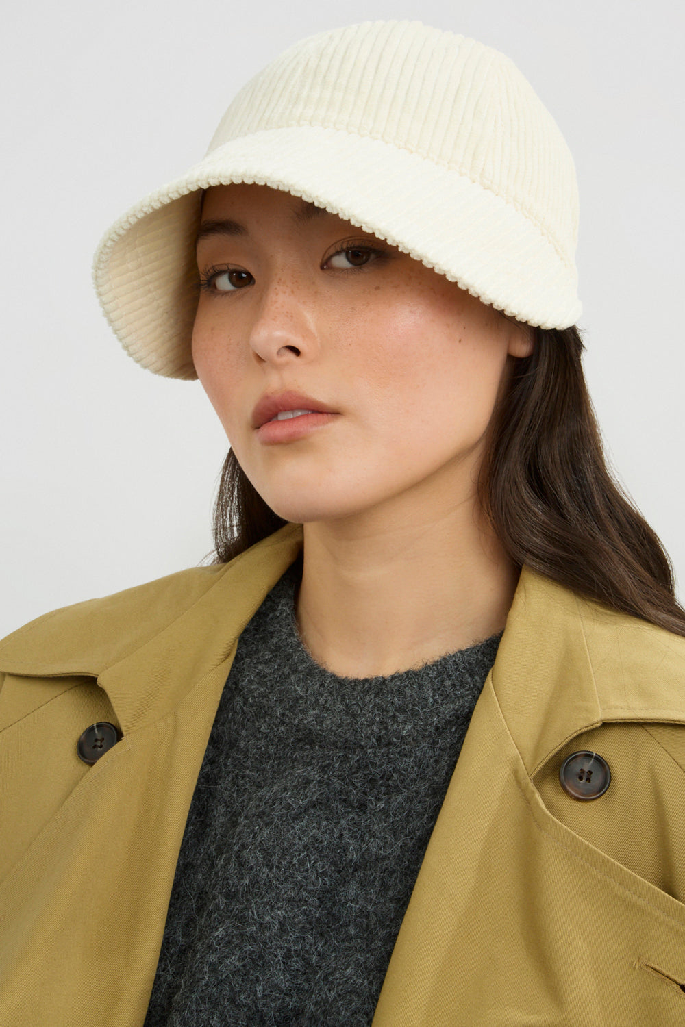 Ivory wide wale corduroy cap_2