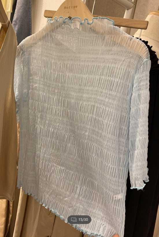 Light blue sheer ruched short sleeved top_1