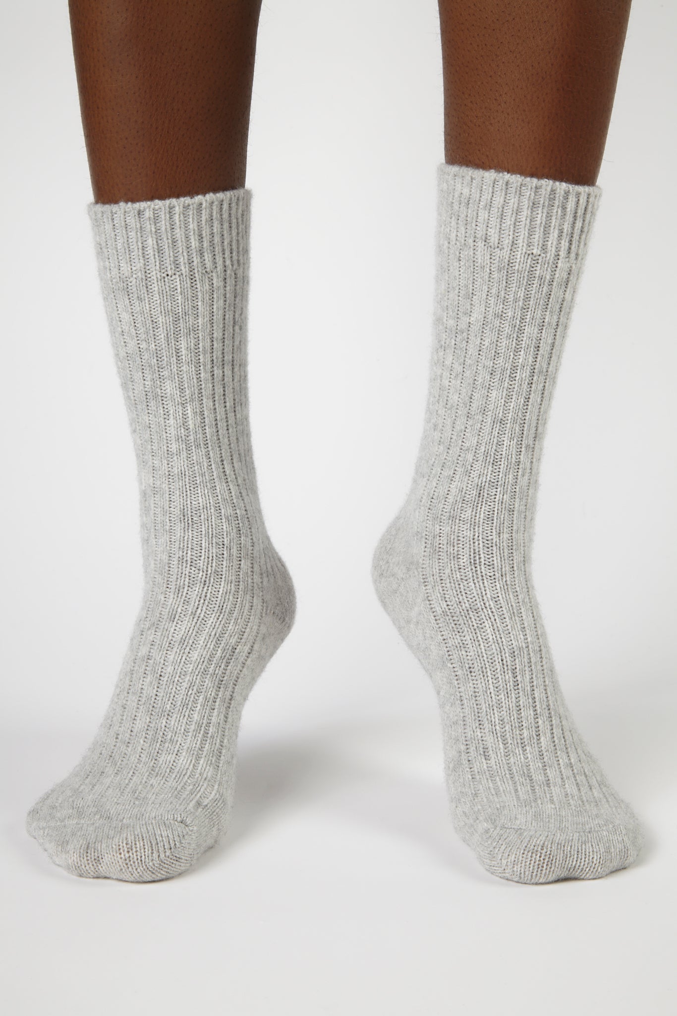 Heather grey thick ribbed cashmere blend socks_4