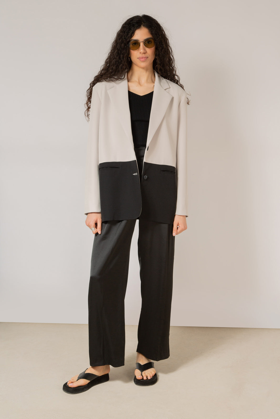 Ivory and black colour block blazer_2
