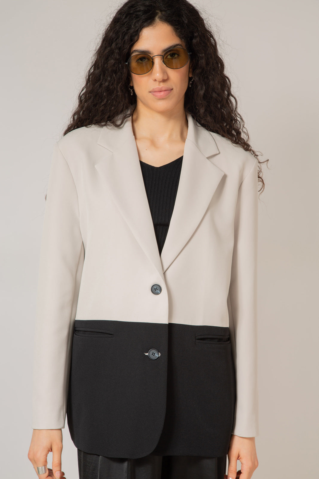Ivory and black colour block blazer_1