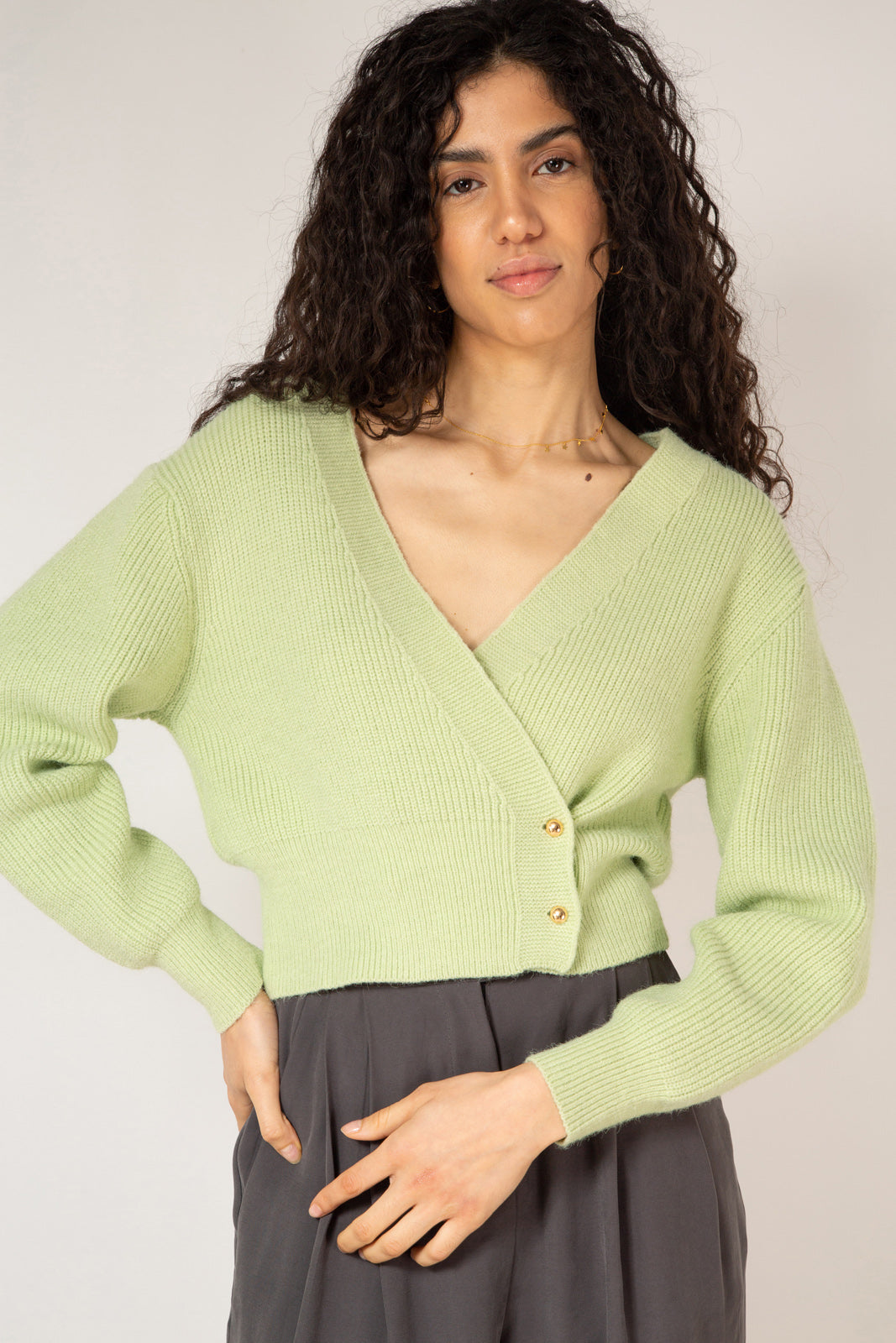 Mint green side button cardigan_1