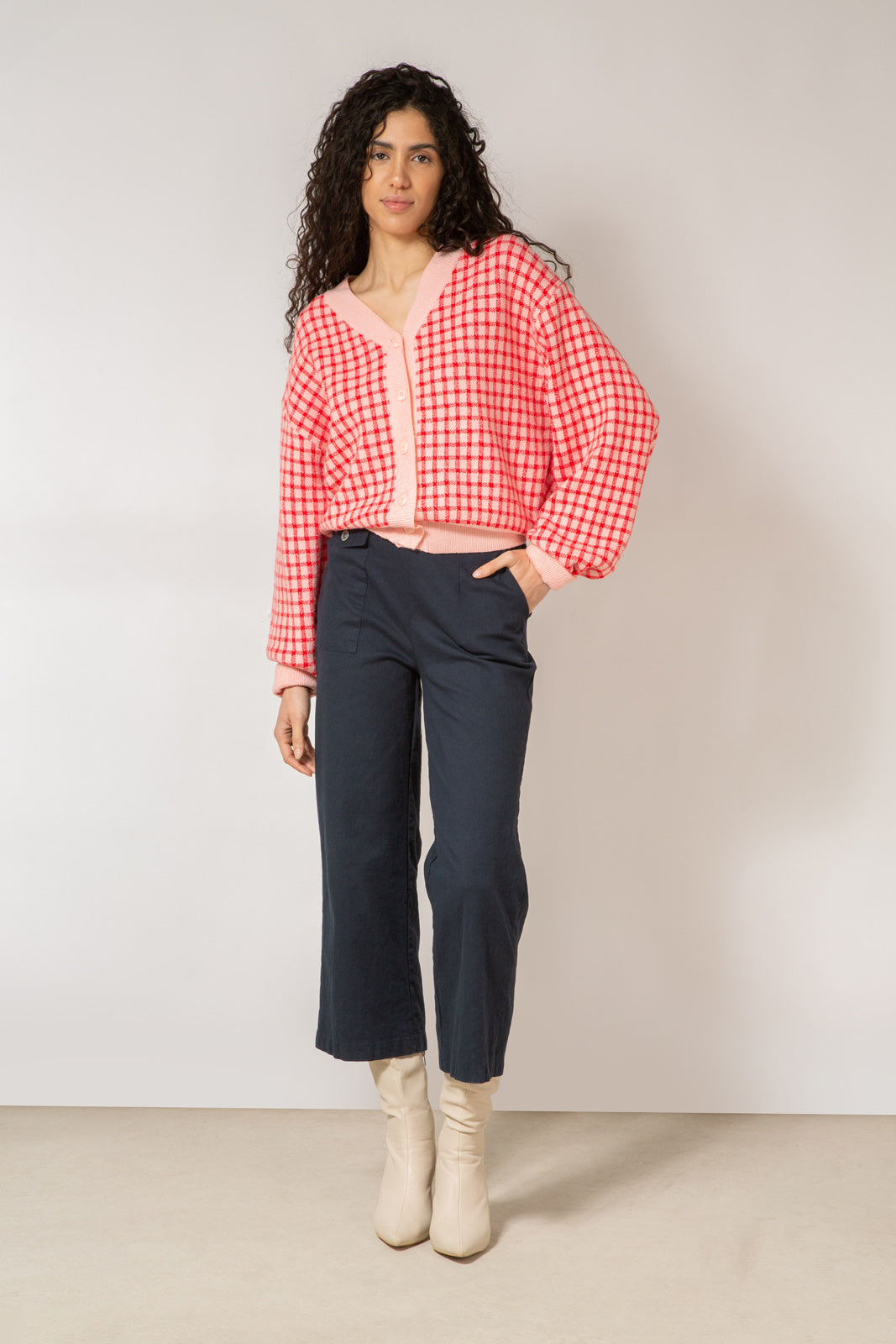 Pink and red gingham check cardigan_3