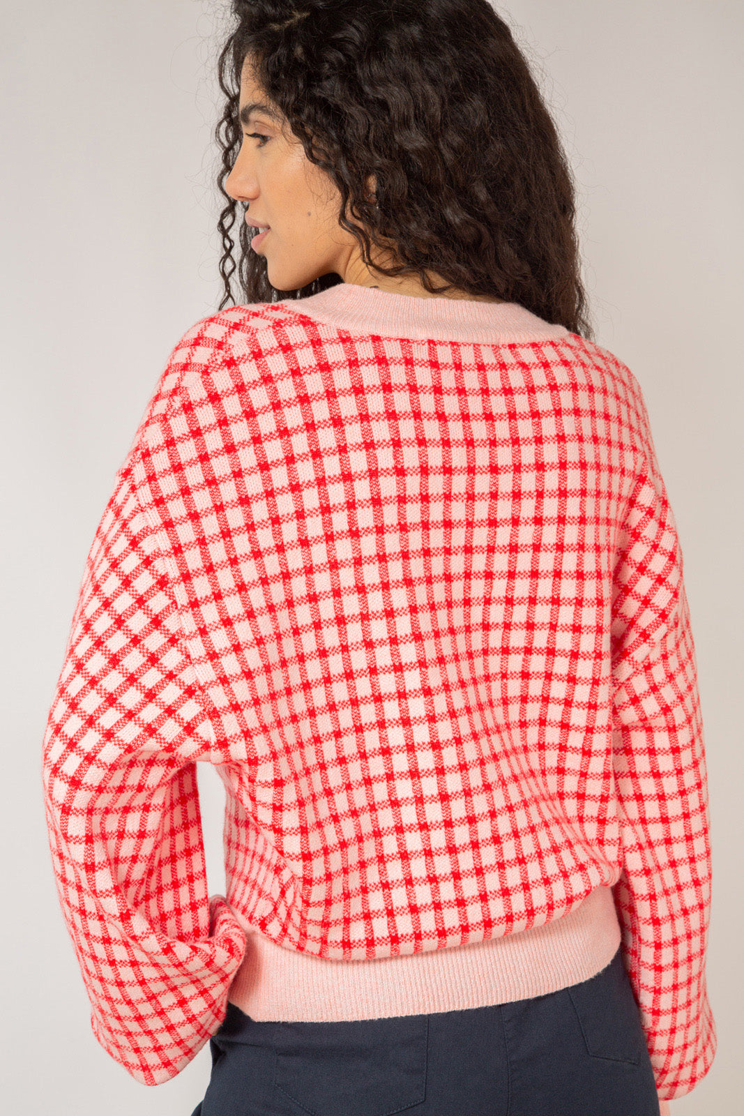 Pink and red gingham check cardigan_4