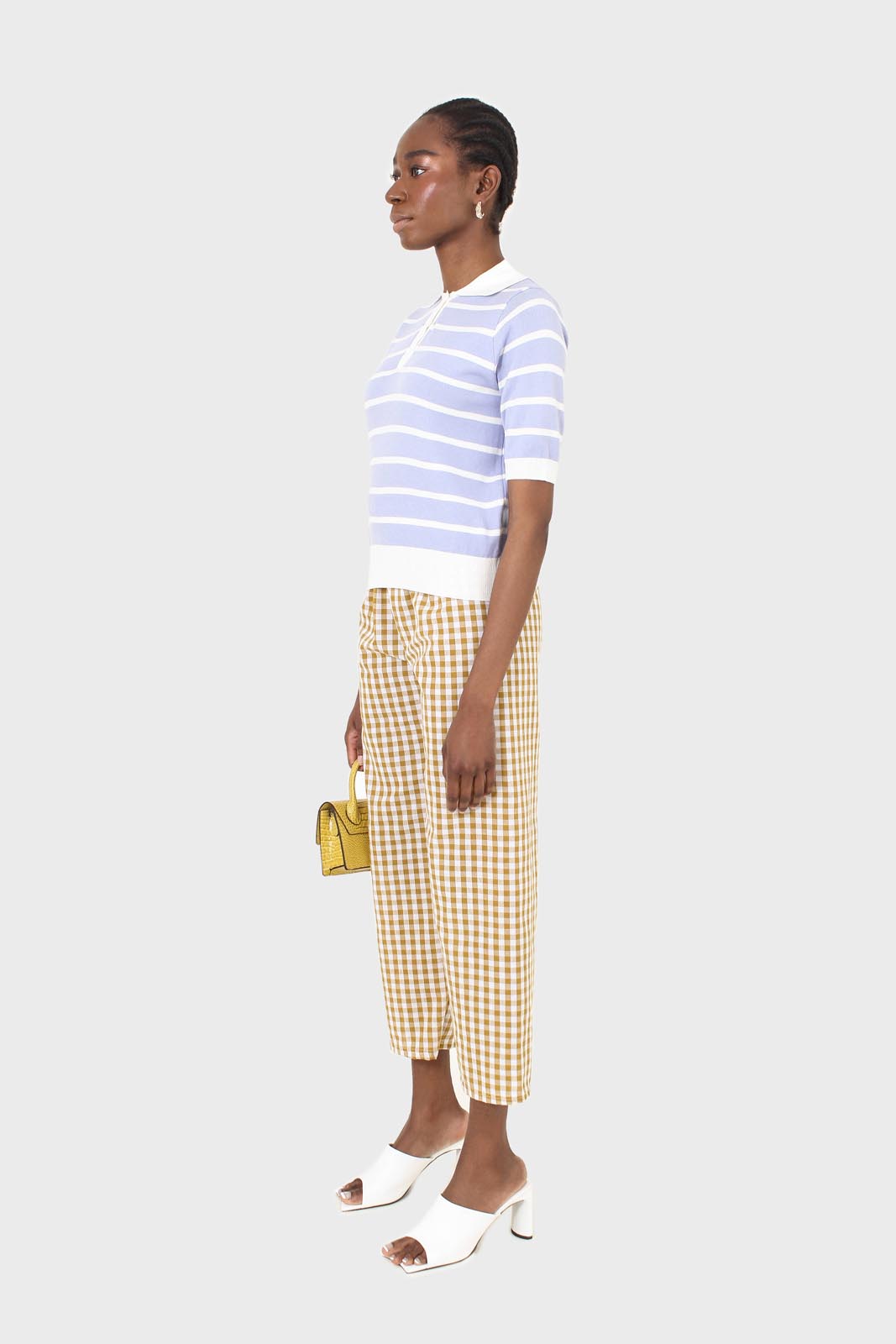 Mustard and white gingham loose fit trousers_4