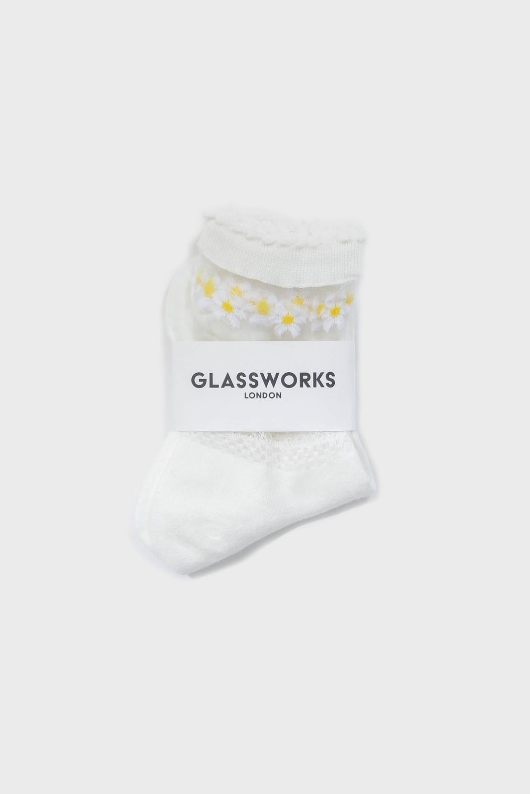 White sheer daisies ankle block socks_4