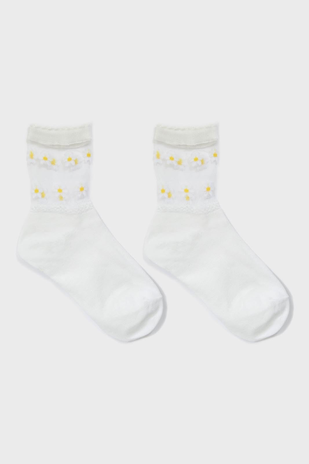 White sheer daisies ankle block socks_3
