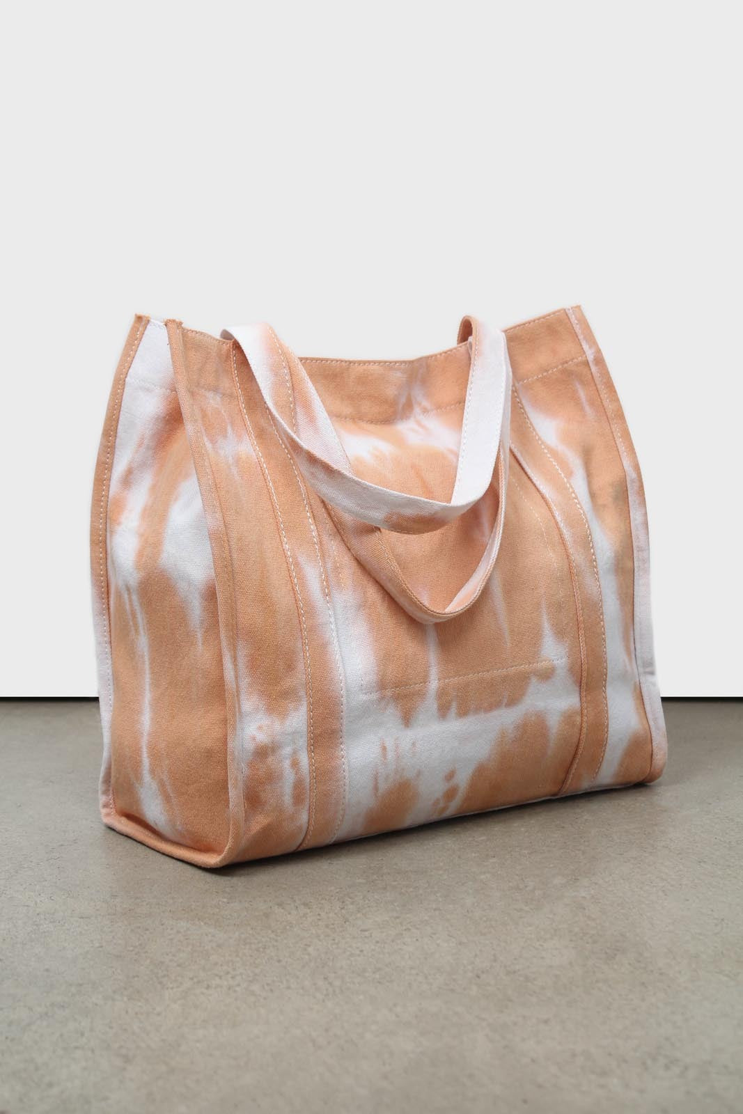 Orange tie dye raw edge canvas tote bag_2