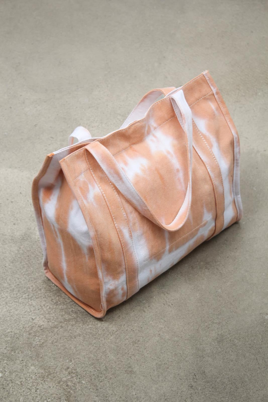 Orange tie dye raw edge canvas tote bag_1