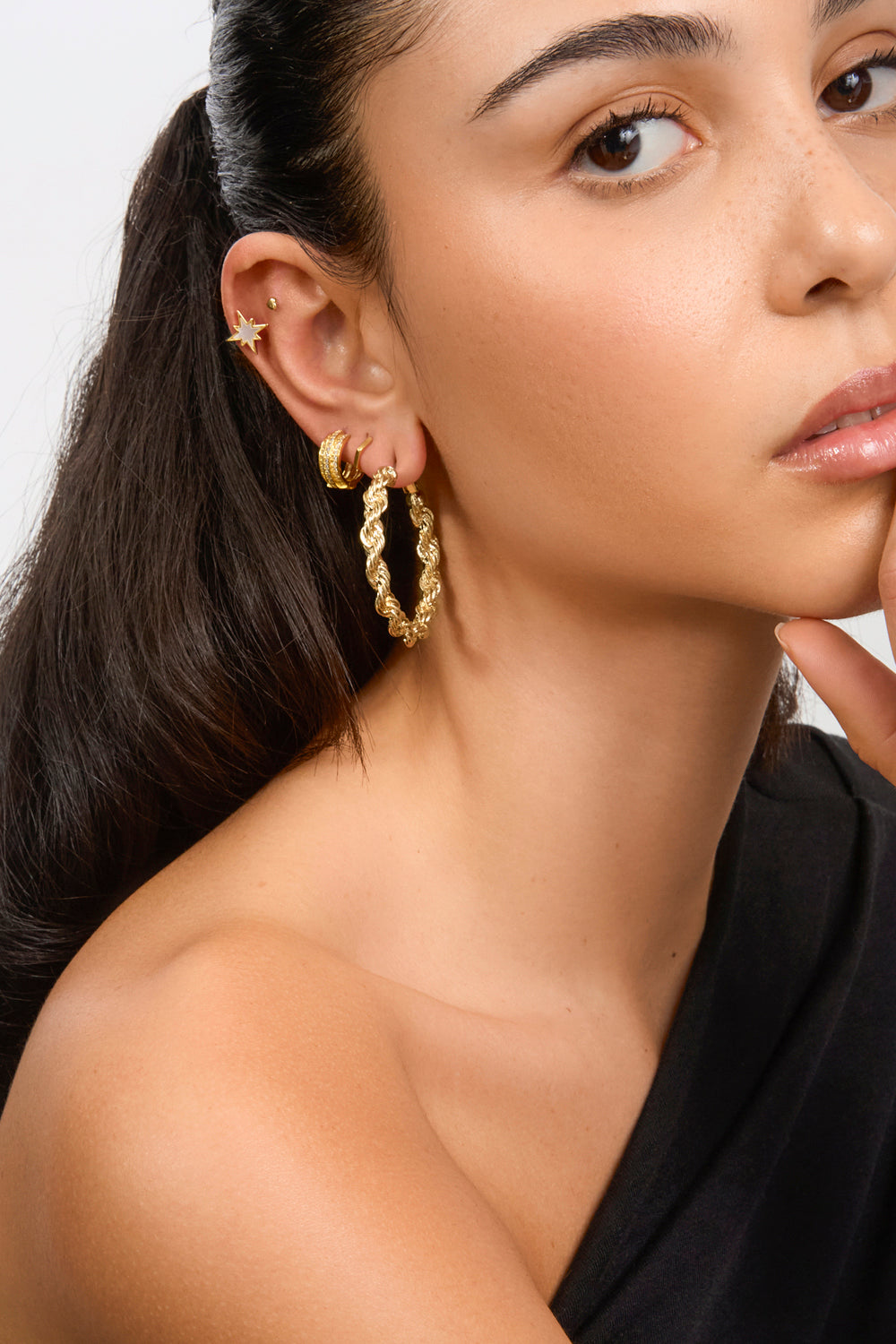 Gold triple line diamante earrings_4