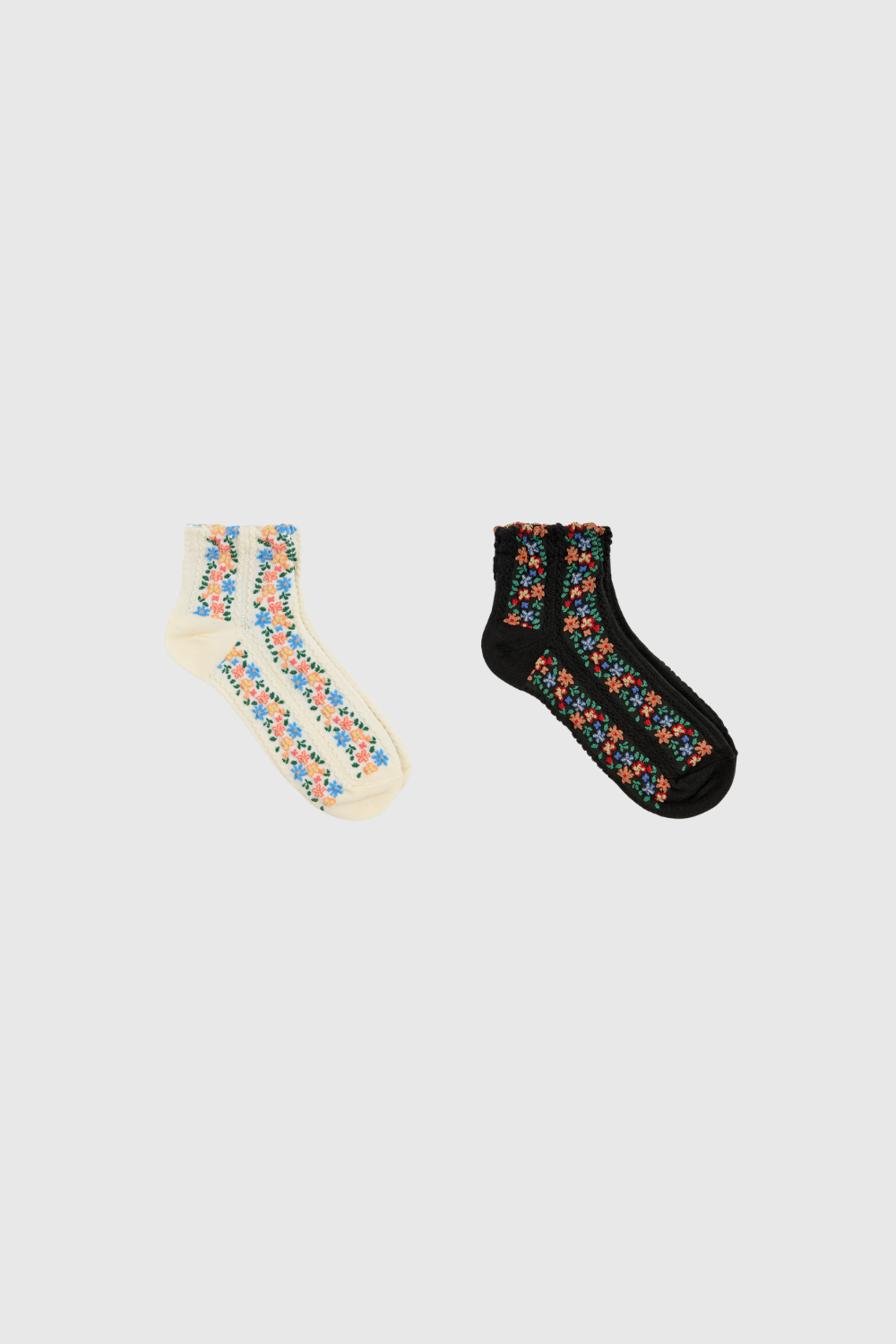 Textured floral strip socks - Set of 2