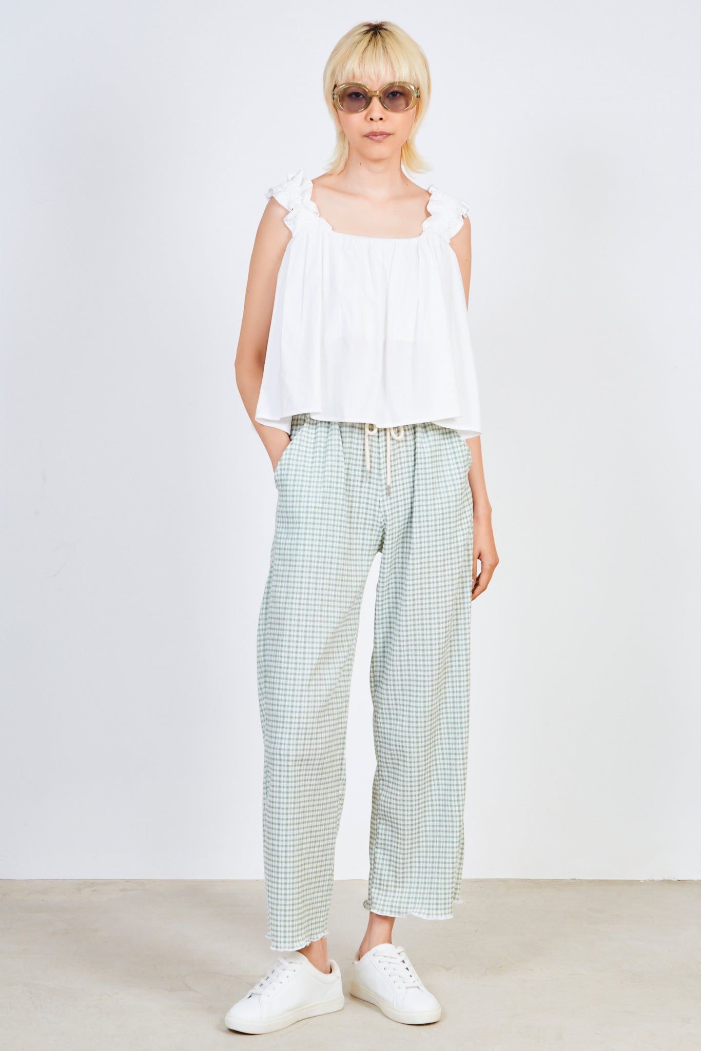 White ruched thick strap tank_3