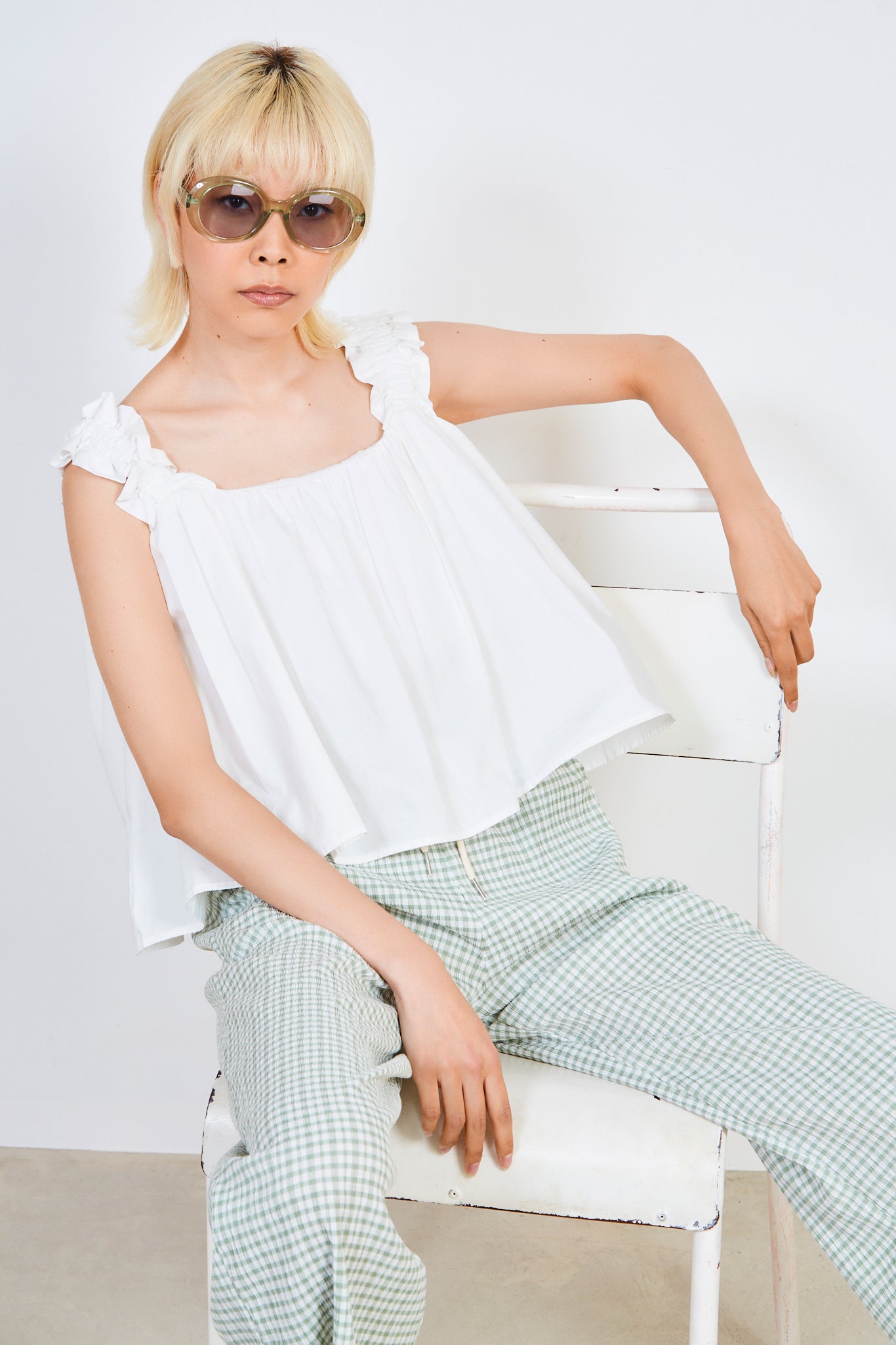 White ruched thick strap tank_5