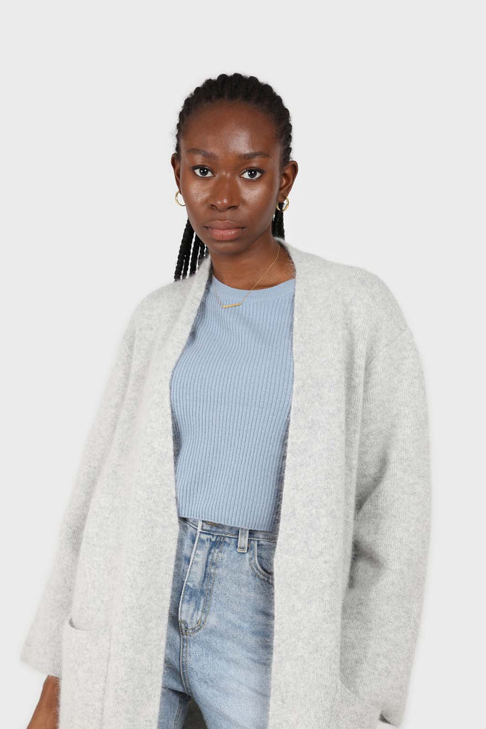 Pale grey thick angora sweater coat_6