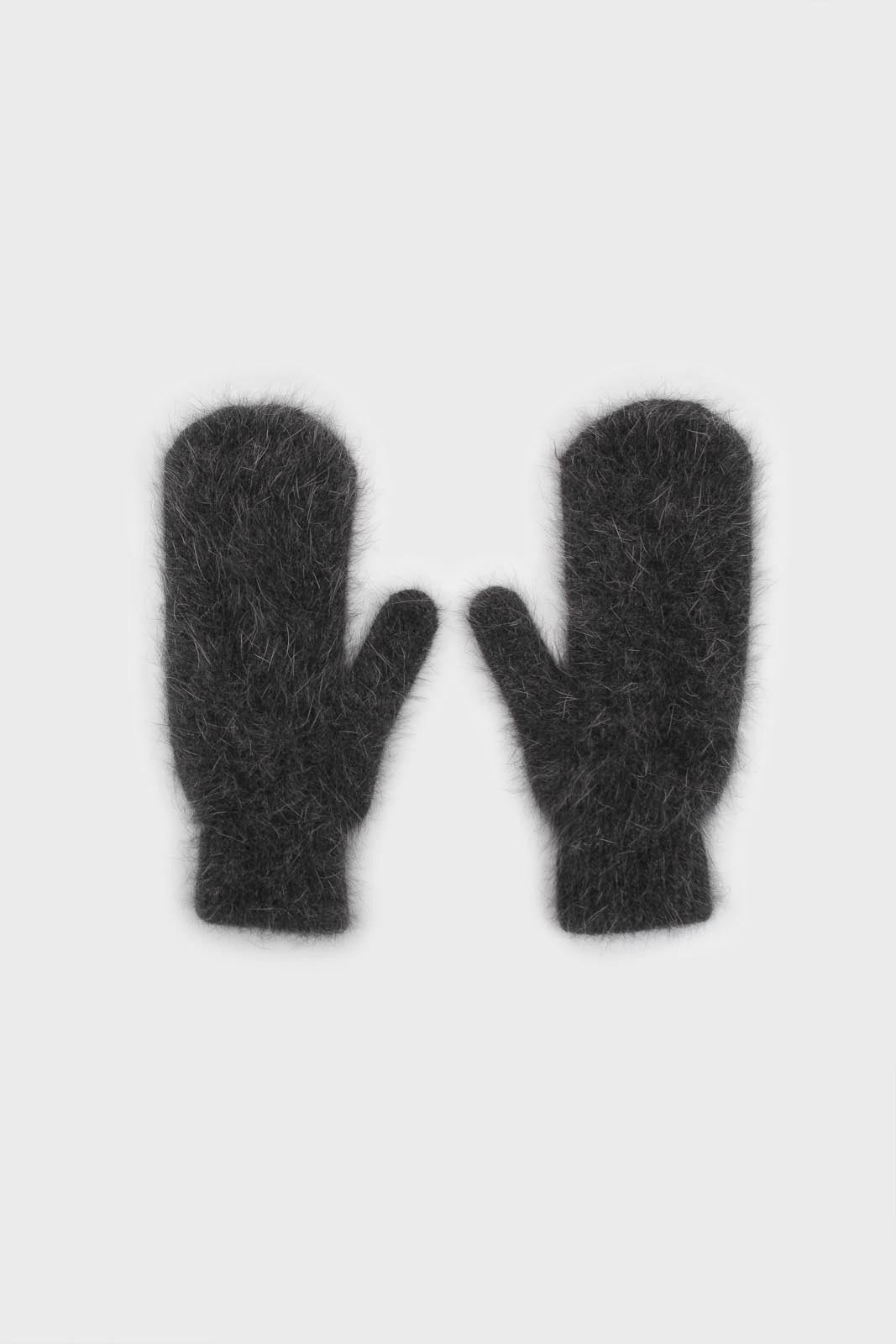 Charcoal grey mohair beanie, mittens and angora socks set