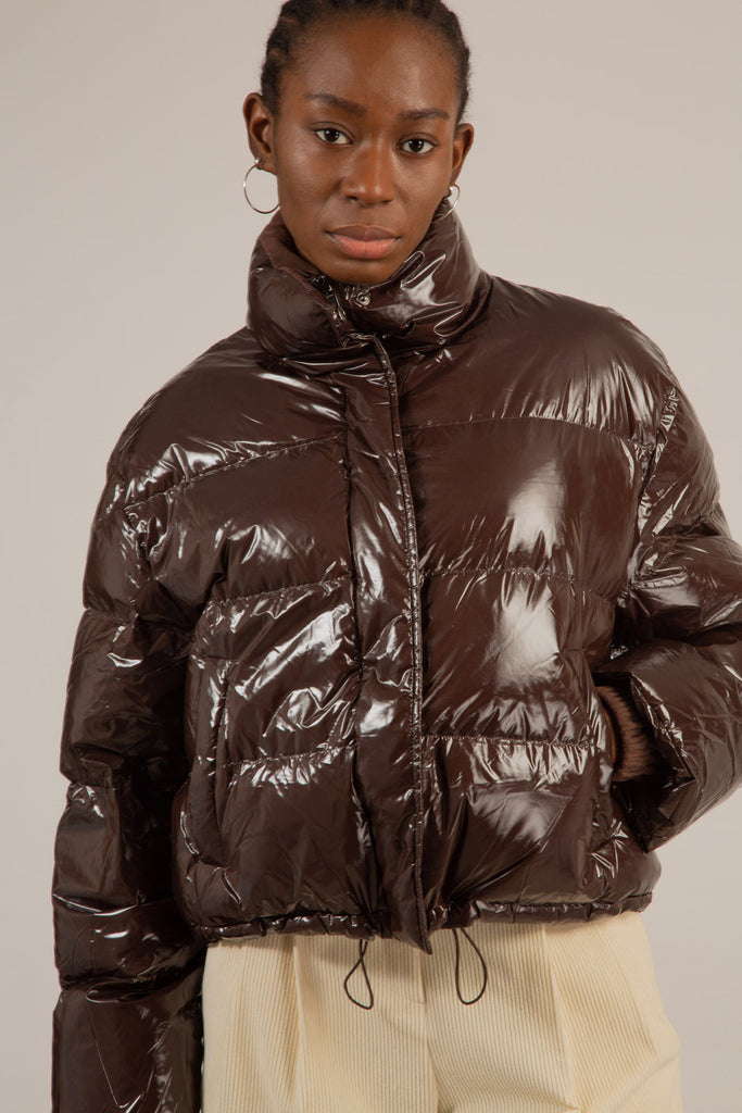 Brown high shine down puffer jacket_1