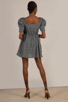 Black and white textured off shoulder mini dress_5