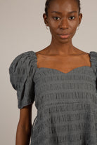 Black and white textured off shoulder mini dress_6