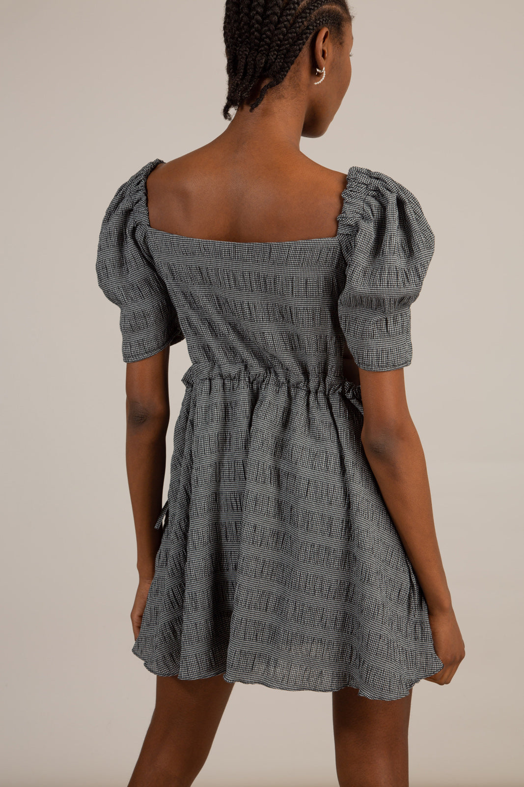 Black and white textured off shoulder mini dress_3