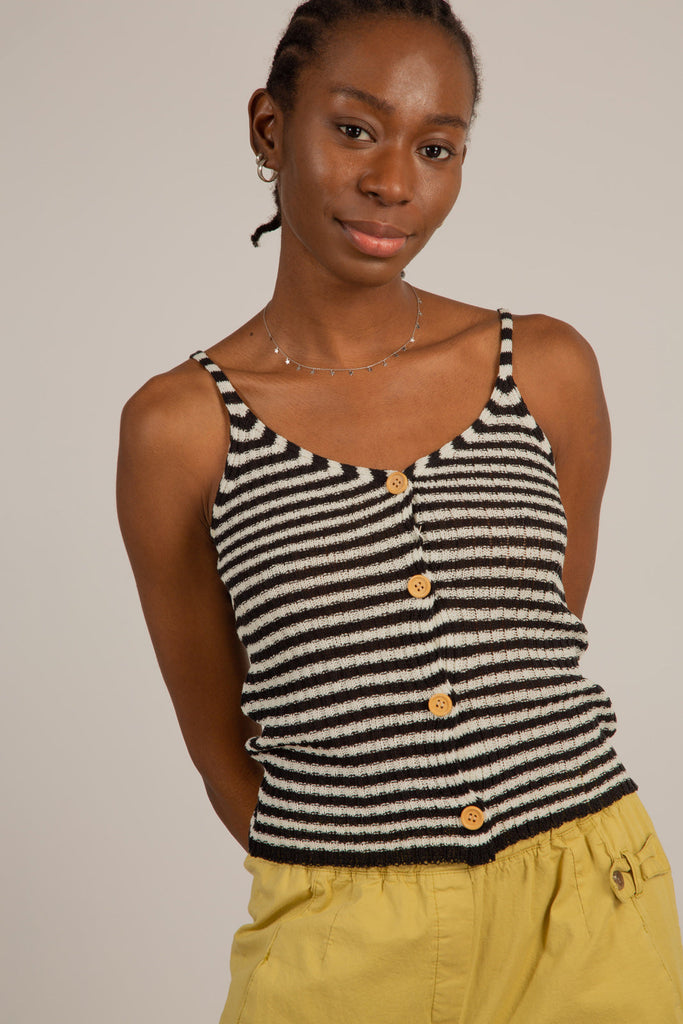 Black and white striped button up knit tank_1