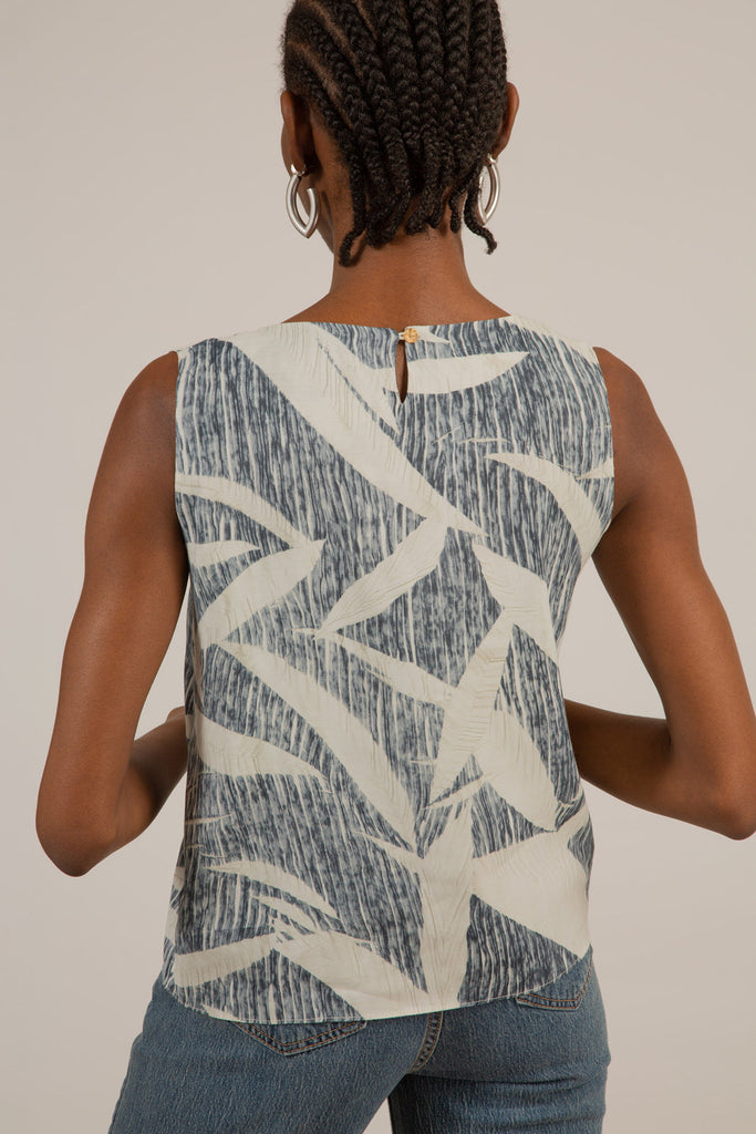 Ivory and black leaves print sleeveless top_4
