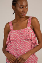 Pink and white triangle print ruffle tank_3