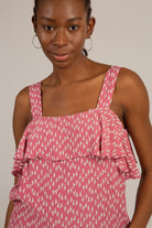 Pink and white triangle print ruffle tank_2
