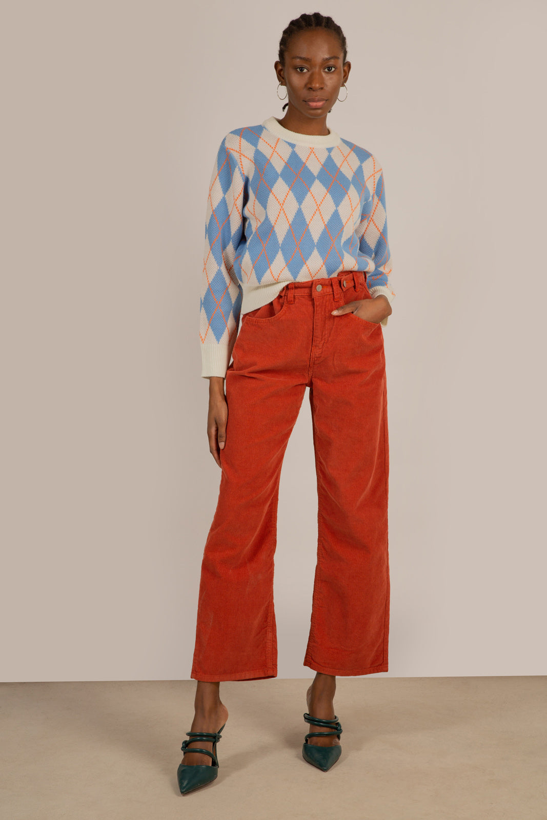 White blue and orange argyle jumper_2