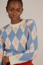 White blue and orange argyle jumper_3