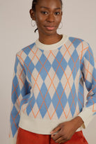 White blue and orange argyle jumper_7