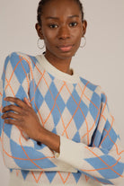 White blue and orange argyle jumper_12