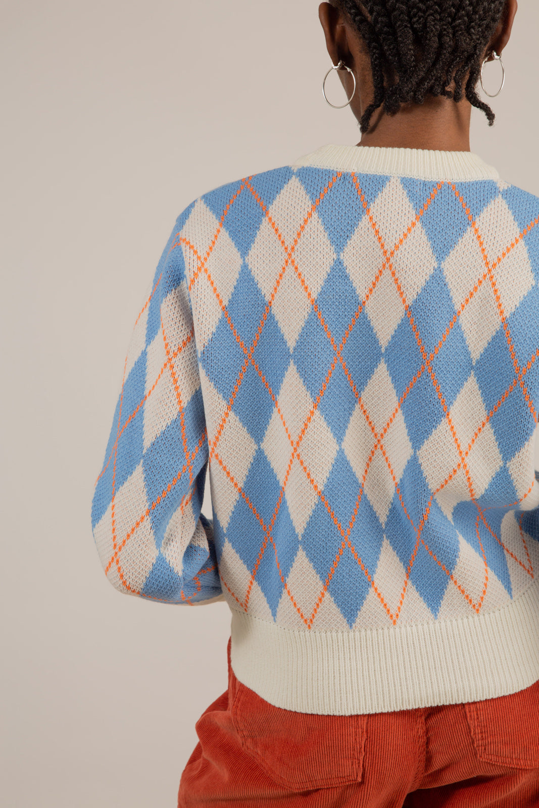 White blue and orange argyle jumper_4