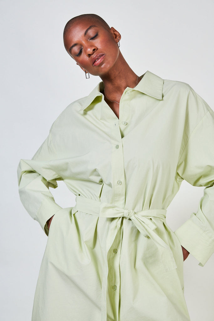 Light green side button shirt dress_5