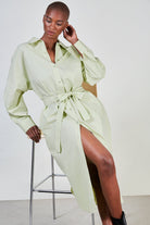 Light green side button shirt dress_2