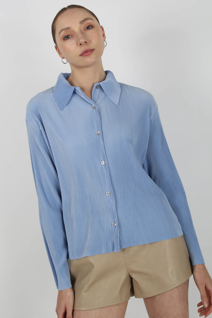 Sky blue micro pleated long sleeved shirt_5