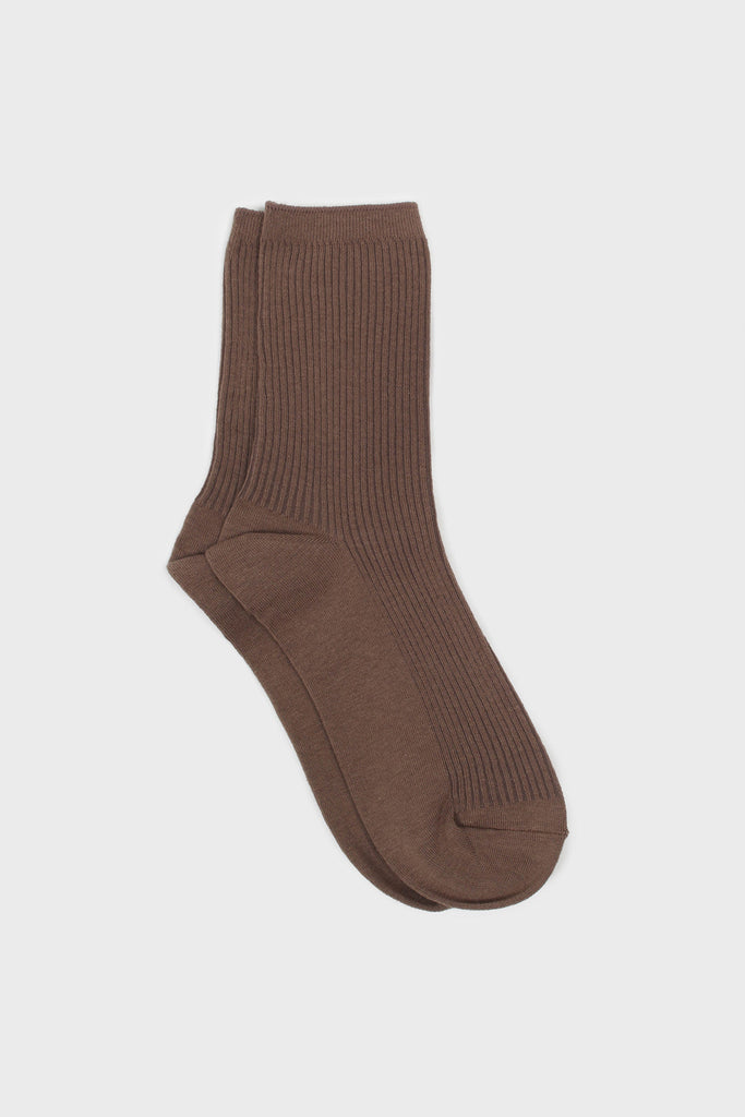 Cocoa brown classic ribbed socks_3