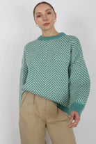 Aqua blue and ivory herringbone jumper_4