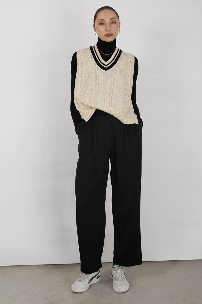 Ivory and black varsity trim sweater vest_2