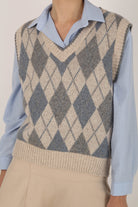 Ivory and pale blue argyle wool blend sweater vest_3