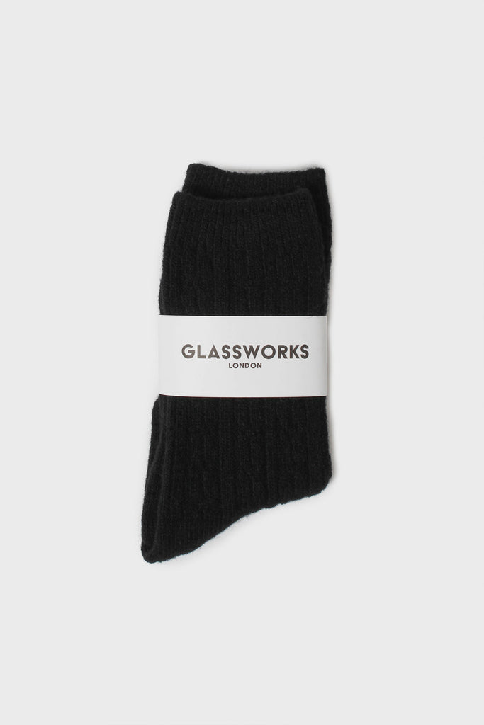 Black wool blend cableknit socks_2