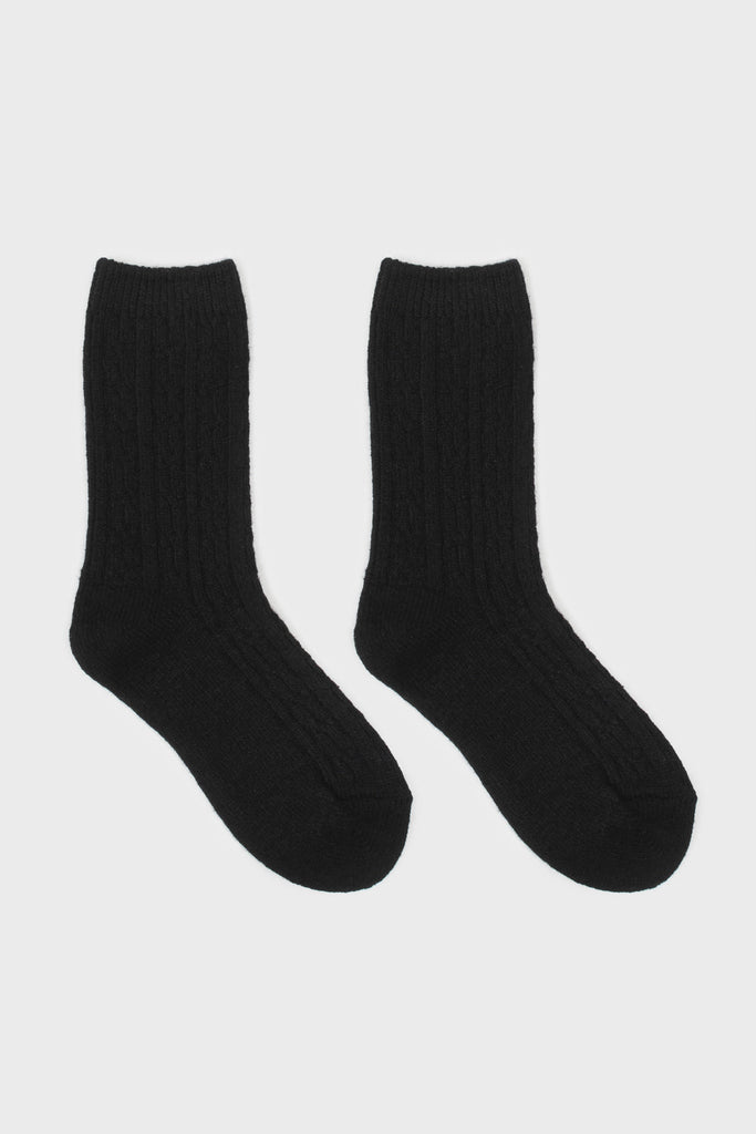 Black wool blend cableknit socks_3