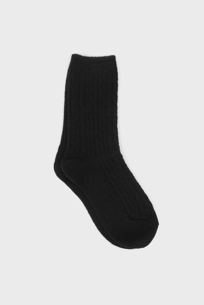 Black wool blend cableknit socks_1