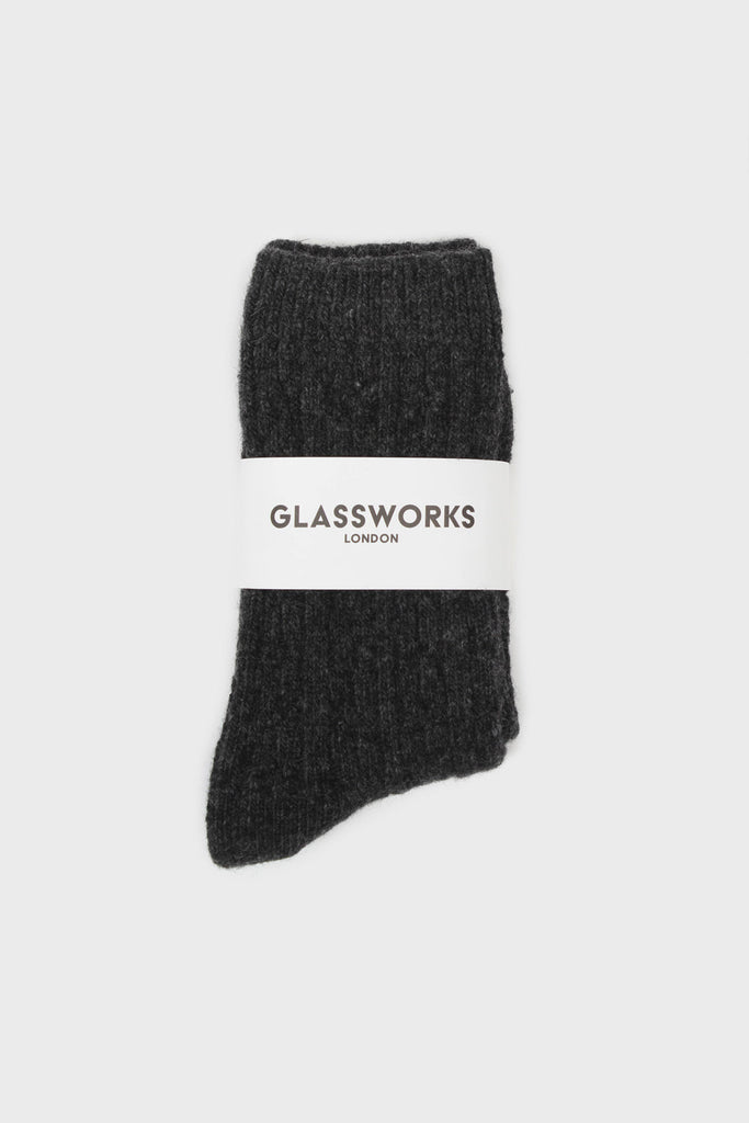 Charcoal grey wool blend cableknit socks_4