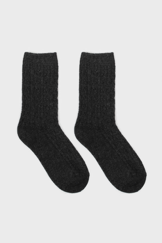 Charcoal grey wool blend cableknit socks_3