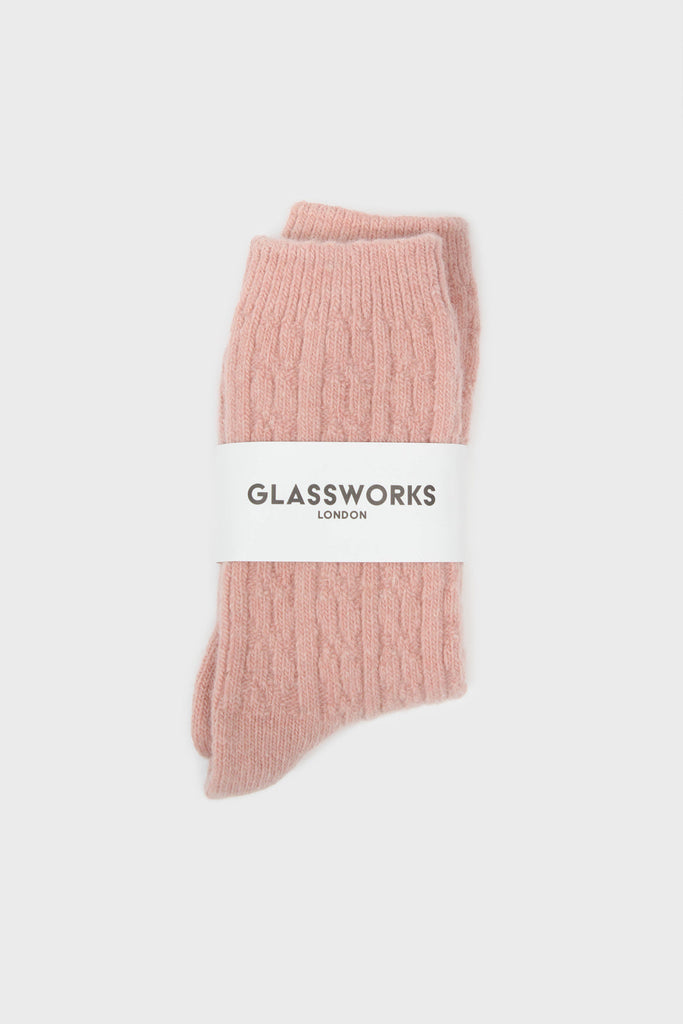 Pink wool blend cableknit socks_3