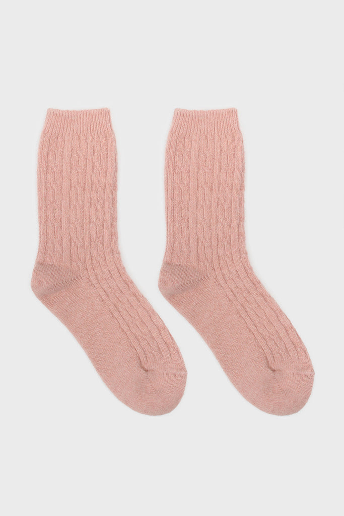 Pink wool blend cableknit socks_4