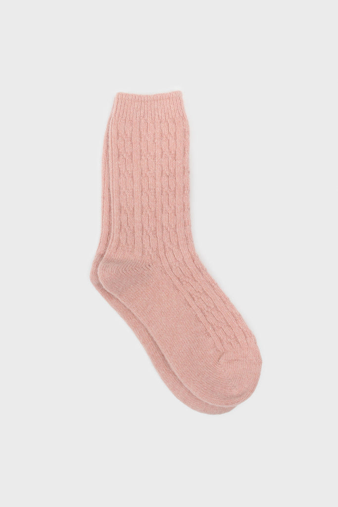 Pink wool blend cableknit socks_1