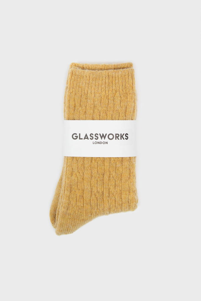Mustard wool blend cableknit socks_4