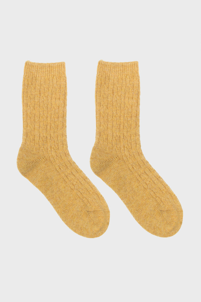 Mustard wool blend cableknit socks_3