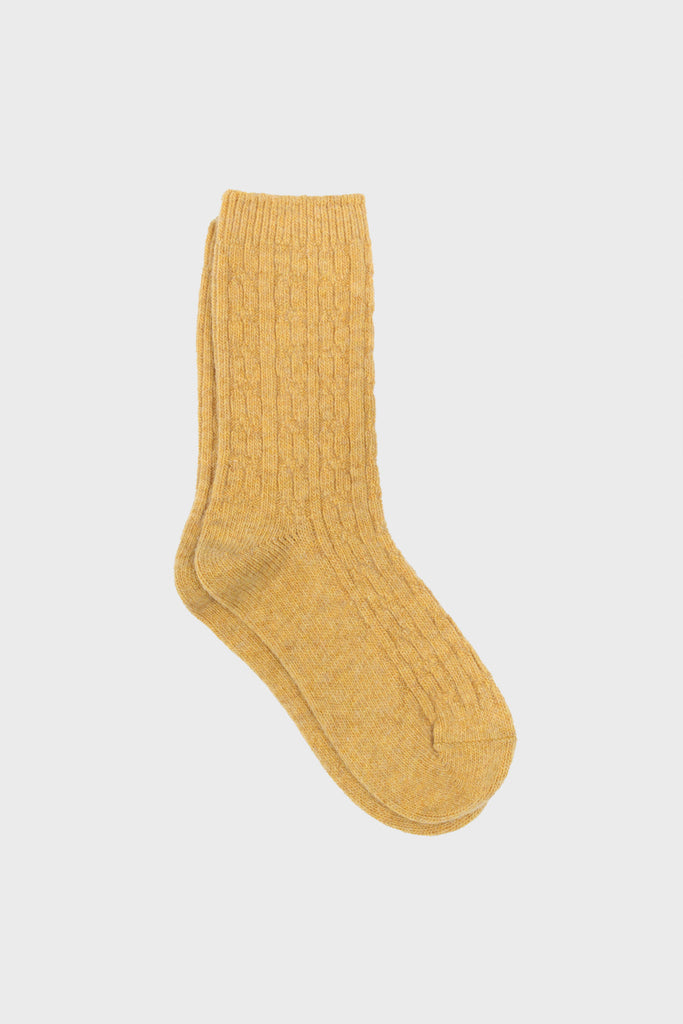 Mustard wool blend cableknit socks_1